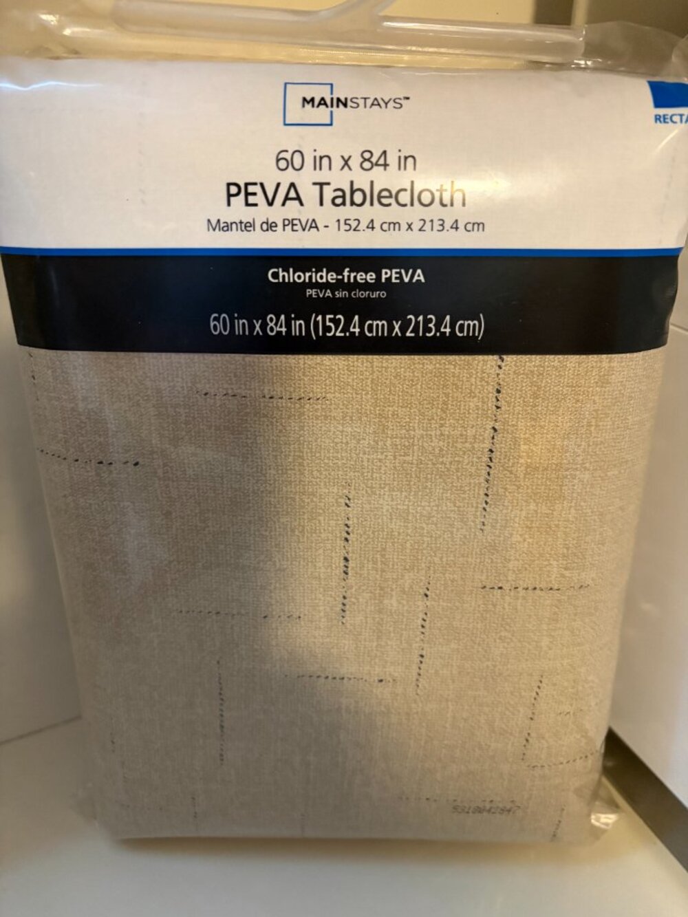 MAINSTAYS BEIGE VINYL RECTANGLE TABLECLOTH - 60X84 (BRAND NEW)